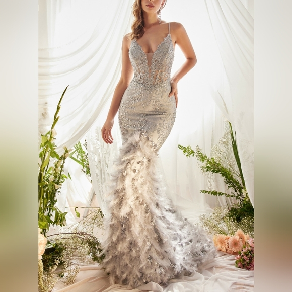 COPY - Royal, pink,orange, black, silver, floral beaded mermaid feather long la… - Picture 8 of 11